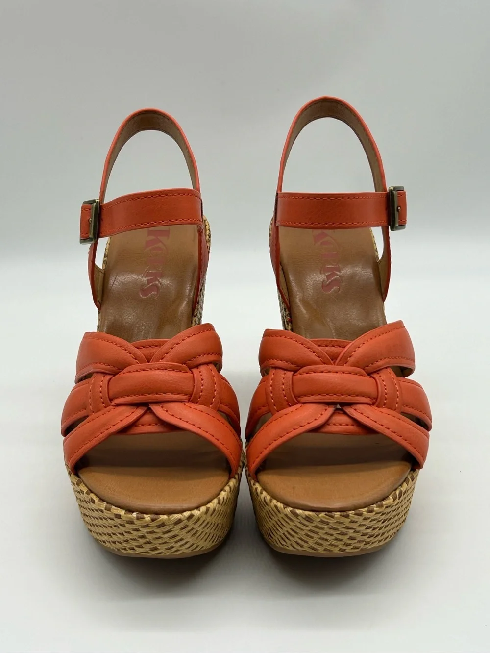 Korks Dee Orange Platform Sandals Size 6 Woven Block Heel Slingback NIB